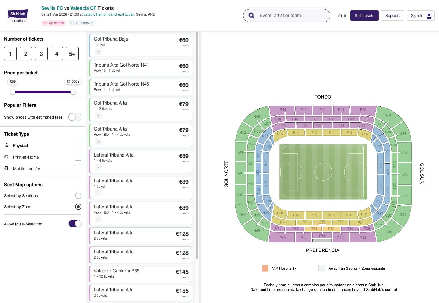 Step 3: Choose your Sevilla FC tickets