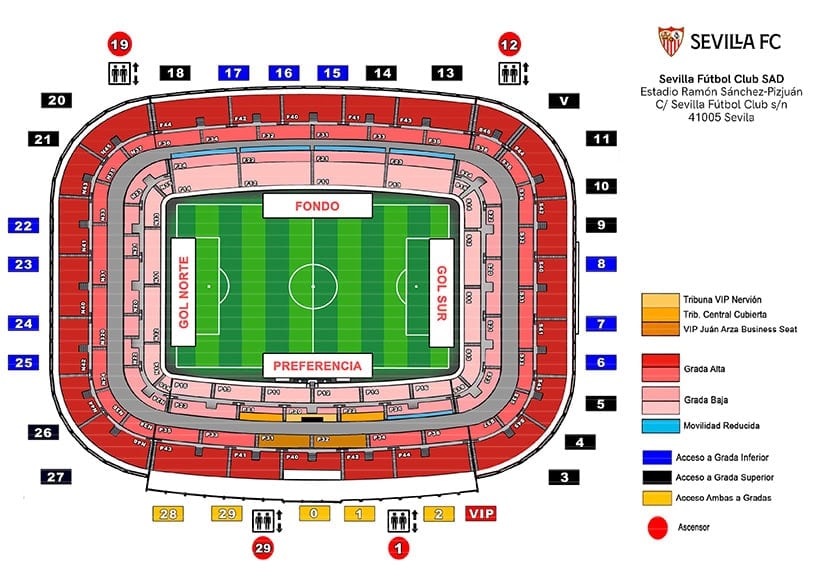 Sevilla FC Seating Chart Ramón Sánchez Pizjuán Stadium 2026