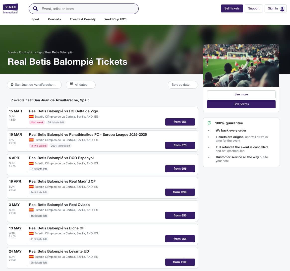 Step 2: Find Betis' next matches